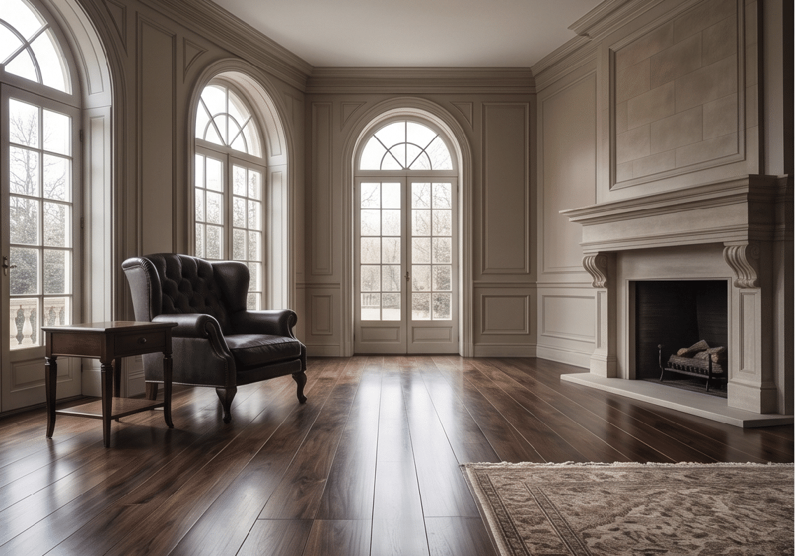 Close-up of solid hardwood flooring showing natural grain pattern and warm finish